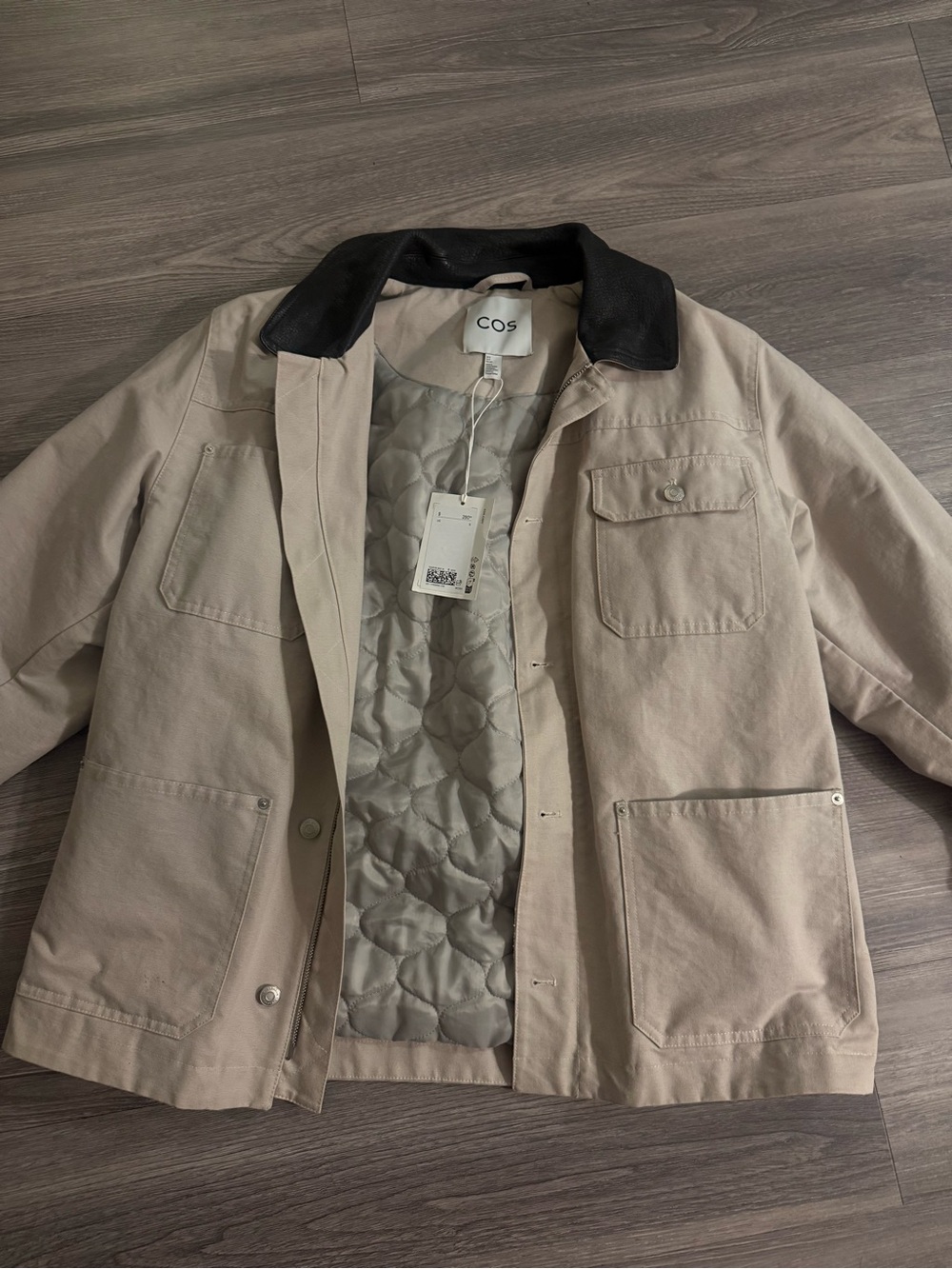 COS Beige Lightweight Barn Jacket with Black Collar